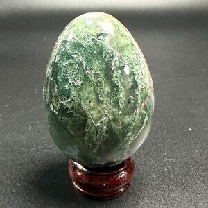 Natural Green Moss Agate Egg Drusy Stone Crystal Healing w/Stand 3.5" 242g  50mm